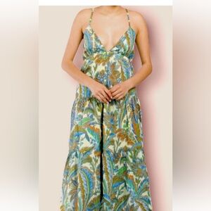 House of Harlow 1960 Women Sz XSTiered Maxi Dress Multi Floral Paisley w/Pockets